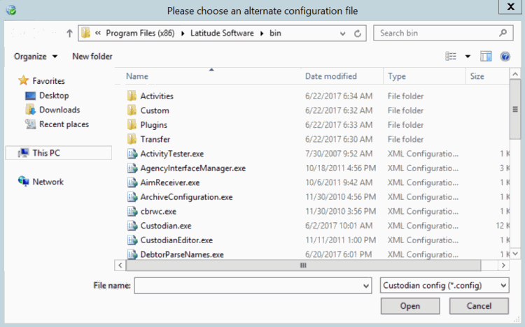 Please choose an alternate configuration file dialog box