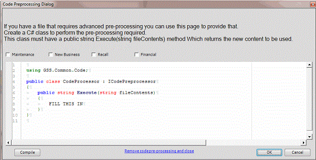 Code Pre-Processing Dialog box Code Pre-Processing Dialog box