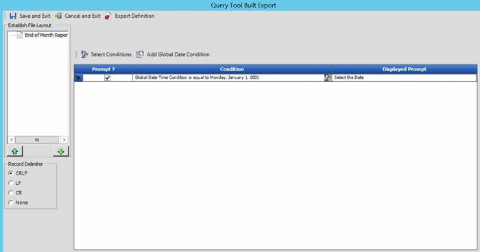 Query Tool Built Export window Query Tool Built Export window