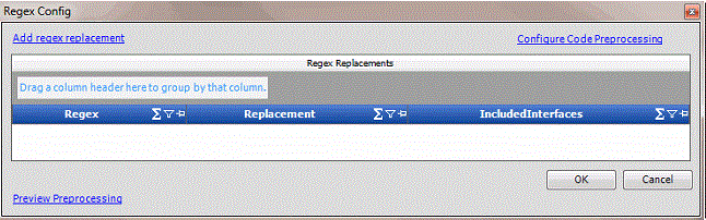 Regex Config dialog box Regex Config dialog box