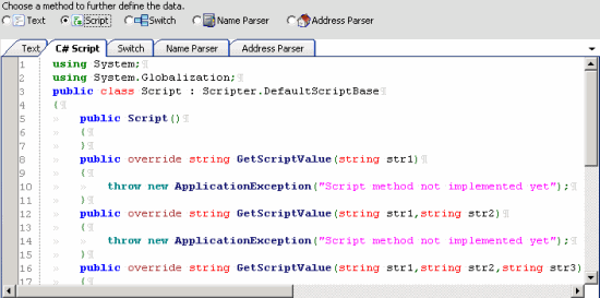 Define Destination Field Value dialog box - C# Script tab