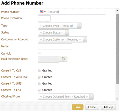 Add Phone Number dialog box