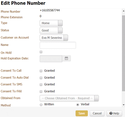 Edit Phone Number dialog box