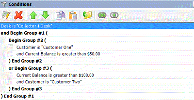 Query Designer Report Form window - Conditions pane - complex grouping