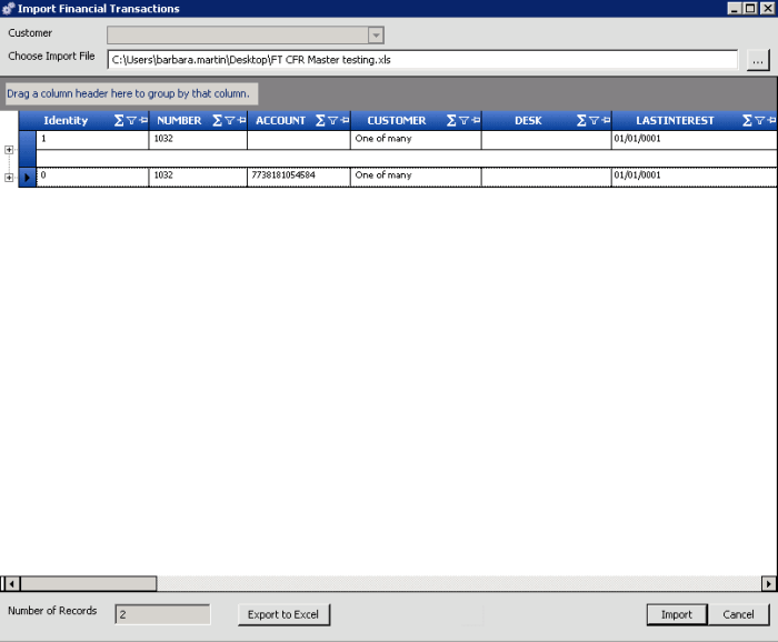 Import Financial Transactions dialog box