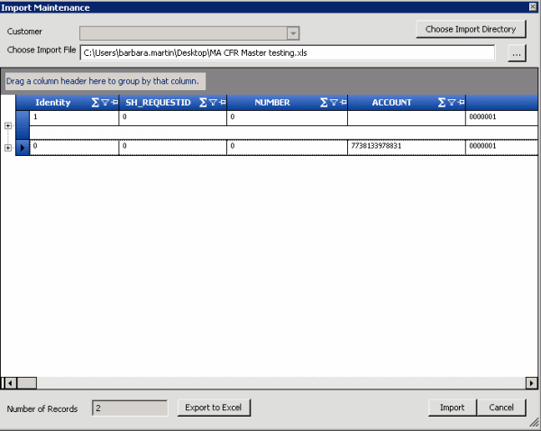 Import Maintenance dialog box