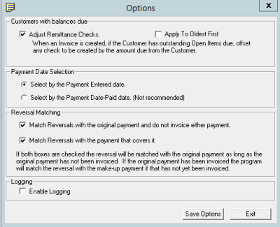 Options dialog box