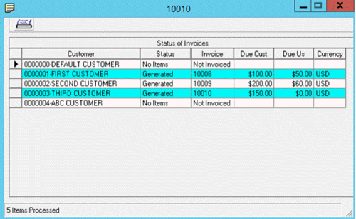 Status of Invoices window