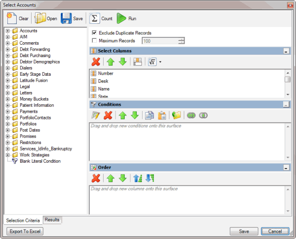 Select Accounts window