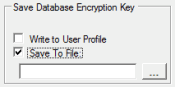 Secure CC Storage Configurator window - Save Database Encryption Key section Secure CC Storage Configurator window - Save Database Encryption Key section
