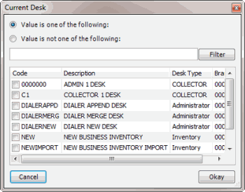 Current Desk dialog box Current Desk dialog box