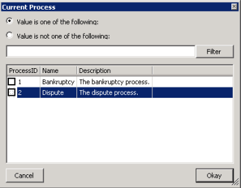 Current Process dialog box Current Process dialog box