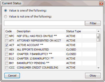 Current Status dialog box Current Status dialog box
