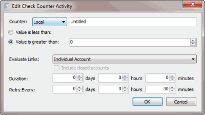 Edit Check Counter Activity dialog box Edit Check Counter Activity dialog box