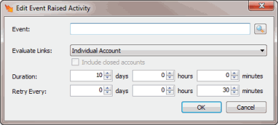 Edit Event Raised Activity dialog box Edit Event Raised Activity dialog box