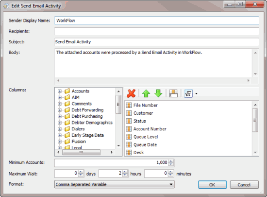 Edit Send Email Activity dialog box Edit Send Email Activity dialog box