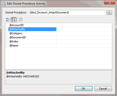 Edit Stored Procedure Activity dialog box - parameters Edit Stored Procedure Activity dialog box - parameters