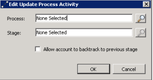 Edit Update Process Activity dialog box Edit Update Process Activity dialog box
