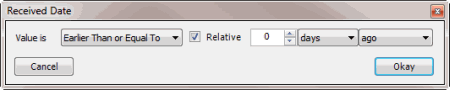 Received Date dialog box Received Date dialog box