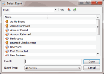 Select Event dialog box Select Event dialog box