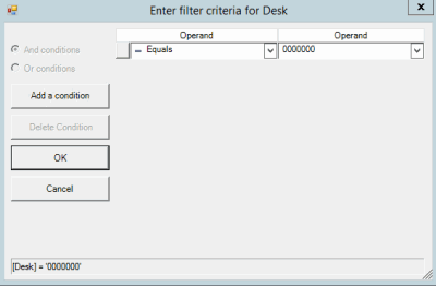 Enter Filter Criteria for dialog box