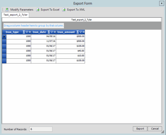 Export Form dialog box