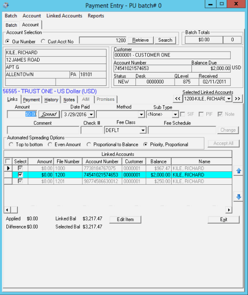 Payment Entry window - Account tab - Links tab