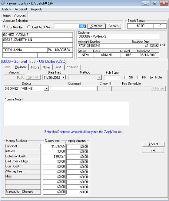 Payment Entry window - Account tab - Payment tab