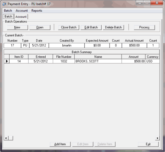 Payment Entry window - Batch tab