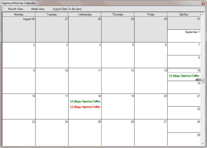 Agency/Attorney Calendar window