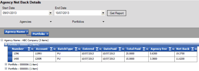 Agency Net Back Details report