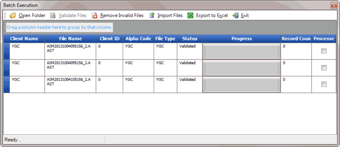 Batch Execution window - validate