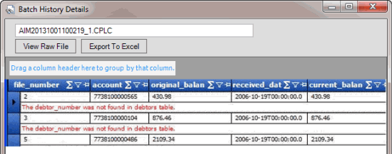 Batch History Details window