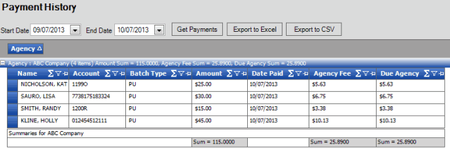 Payment History report