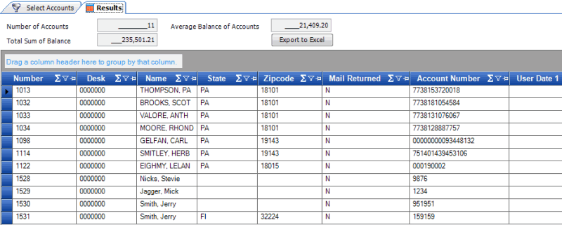 Query results tab