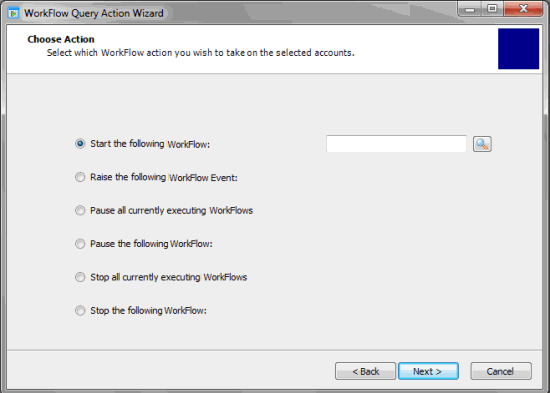 Choose Action page Choose Action page