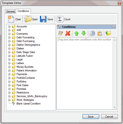 Template Editor dialog box - Conditions tab