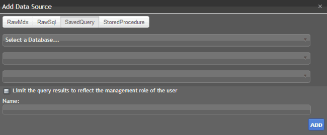 Add Data Source dialog box - Saved Query Add Data Source dialog box - Saved Query