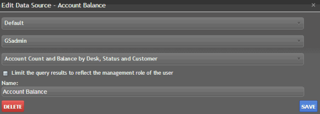 Edit Data Source dialog box - Saved Query Edit Data Source dialog box - Saved Query