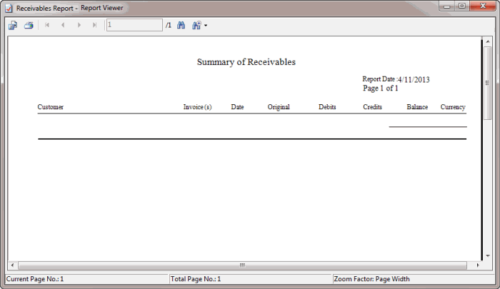 Summary of Receivables report Summary of Receivables report