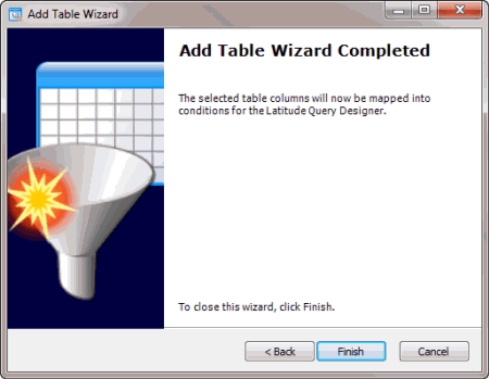 Add Table Wizard Completed page