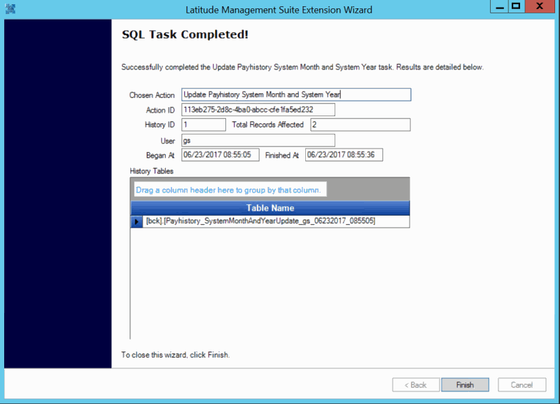 SQL Task Completed page