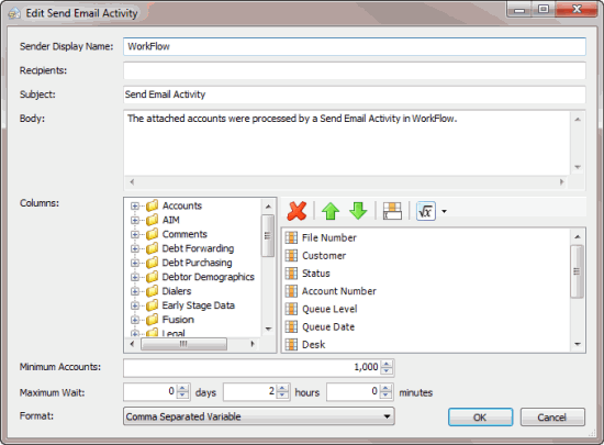 Edit Send Email Activity dialog box