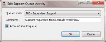 Edit Support Queue Activity dialog box