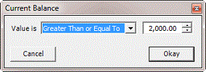 Current Balance dialog box Current Balance dialog box
