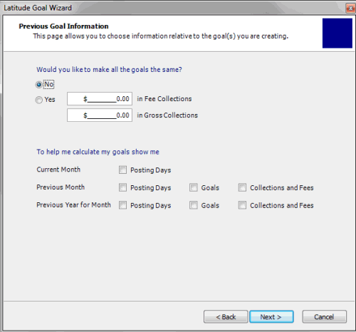 Goal Wizard - Previous Goal Information page