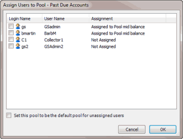 Assign Users to Pool dialog box