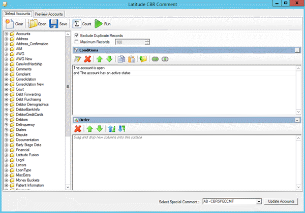 Latitude Console Help - Modify a CBR Special Comment Query