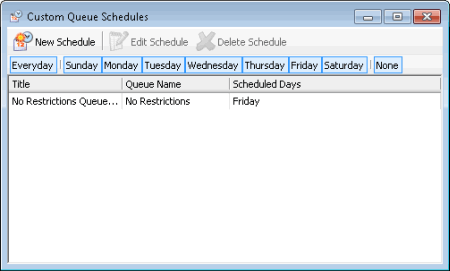 Custom Queue Schedules window