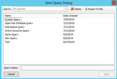 Save Query Dialog box